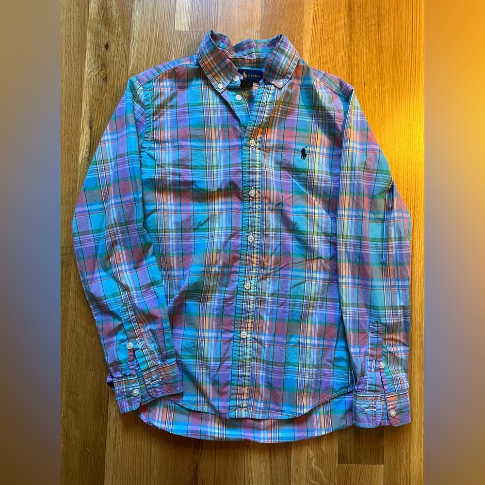Ralph Lauren Colorful Plaid Button Down Shirt Boys Large 14-16